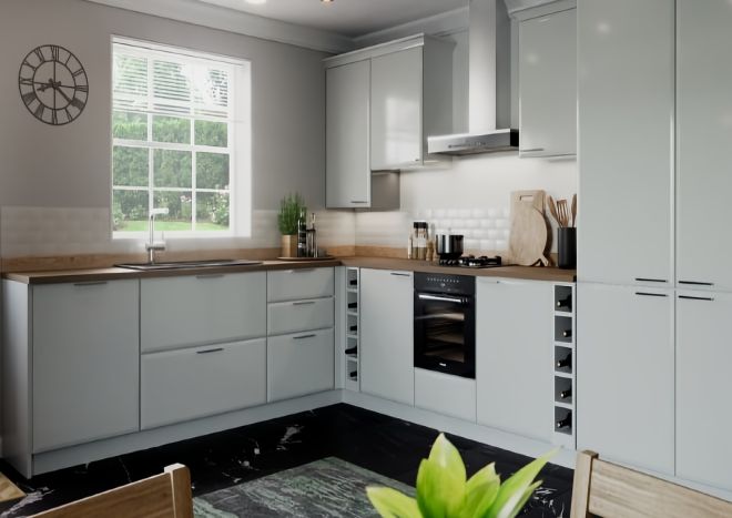 Cambio Bevelled Edges High Gloss Light Grey Kitchen Doors