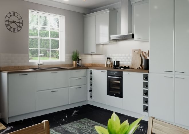 Bevelled Sides High Gloss Light Grey Kitchen Doors
