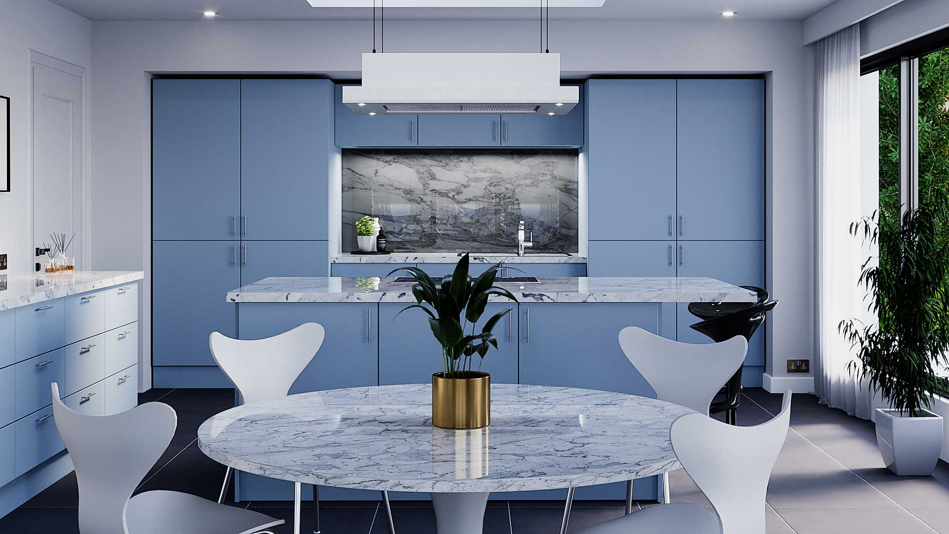 Pretty blue 50s inspired kitchen