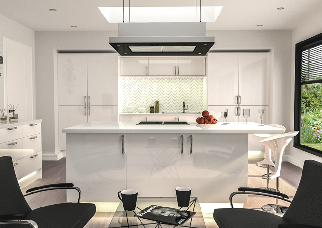 modern kitchen with gloss white cabinet doors