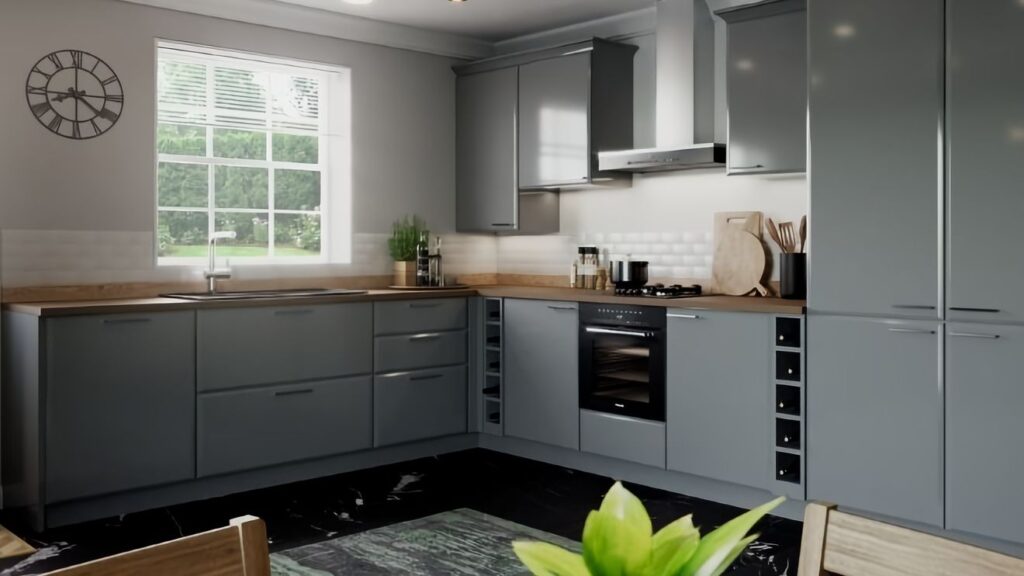 Bevelled Sides High Gloss Dust Grey kitchen